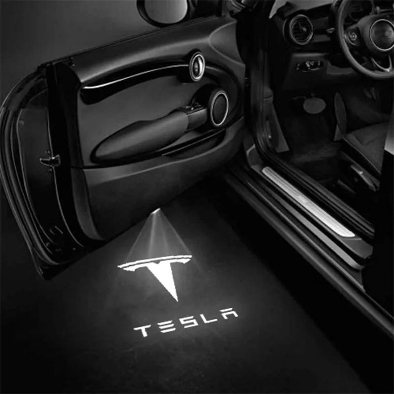 Car Sticker 2025 New Tesla 2Pc Led Car Door Welcome Lights For Model 3 Model X S Model Y Logo Projector Ghost Shadow Lamp Auto S