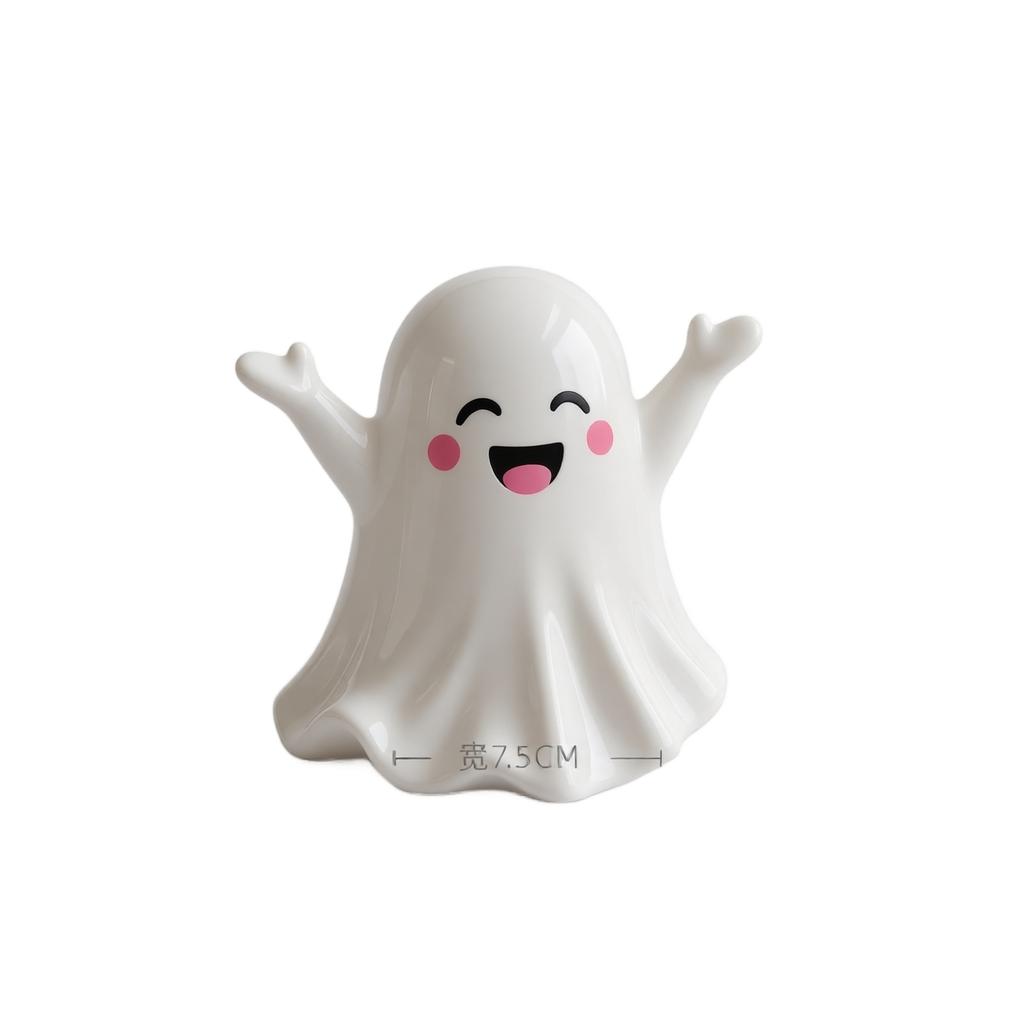 Mini Ghost Figurine Halloween Decorative Accent for Home Office Tabletop Desktop Ornament Ceramic Material Cute Design