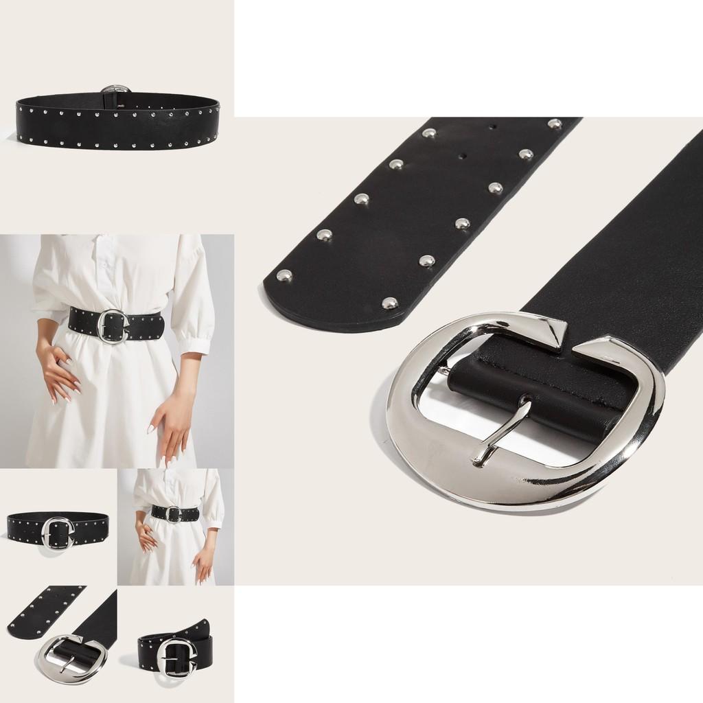 Style Rivet Leather Belt With Metal Buckle For Street Fashion And Casual Wear