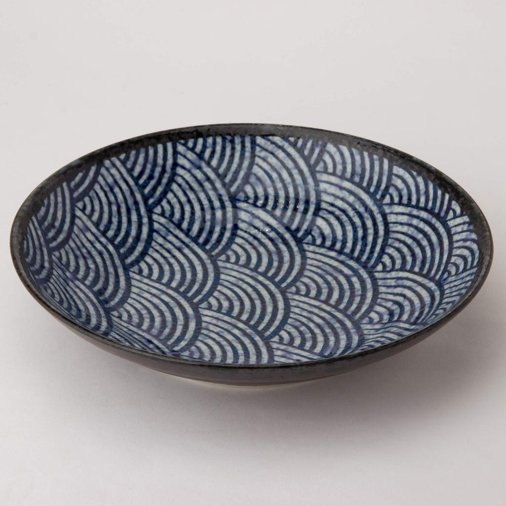 Mino Ware Qinghai Wave -Edo Komon- Noodle Plate W20237