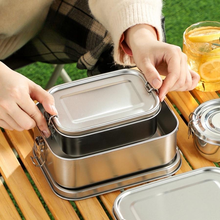 Stainless Steel Square Lunch Box Sealed Insulation Bento Box Lunch Box Canteen Large Capacity Compartment Lunch Box