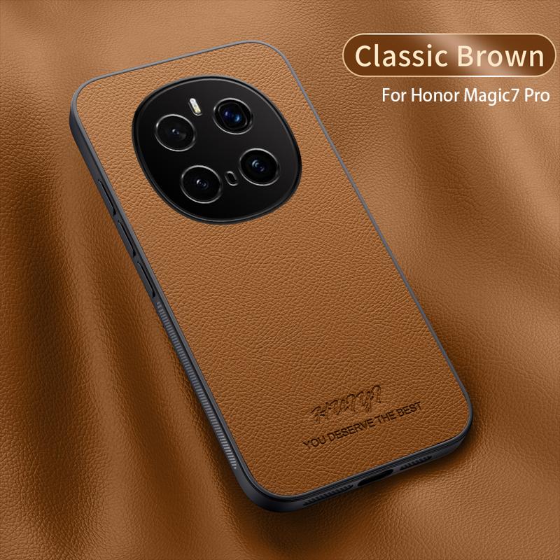 

Чехол для Huawei Honor Magic7 Pro Кожаный Автомобильный Магнитный Держатель Беспроводная Зарядка Жесткий Чехол для Телефона HonorMagic7Pro PTP-AN10 PTP-AN00 Honor Magic7 Pro коричневый