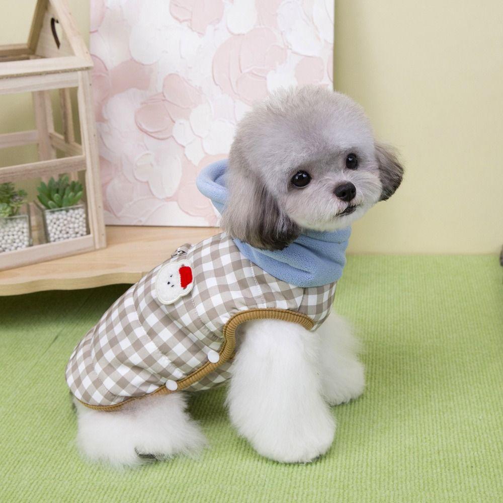 Fashion Cute Grid Pet Dog Clothes Cat Clothes with Warm Jacket Puppy Clothes Vest Winter Warm Thickened Teddy Bear Coat Winter