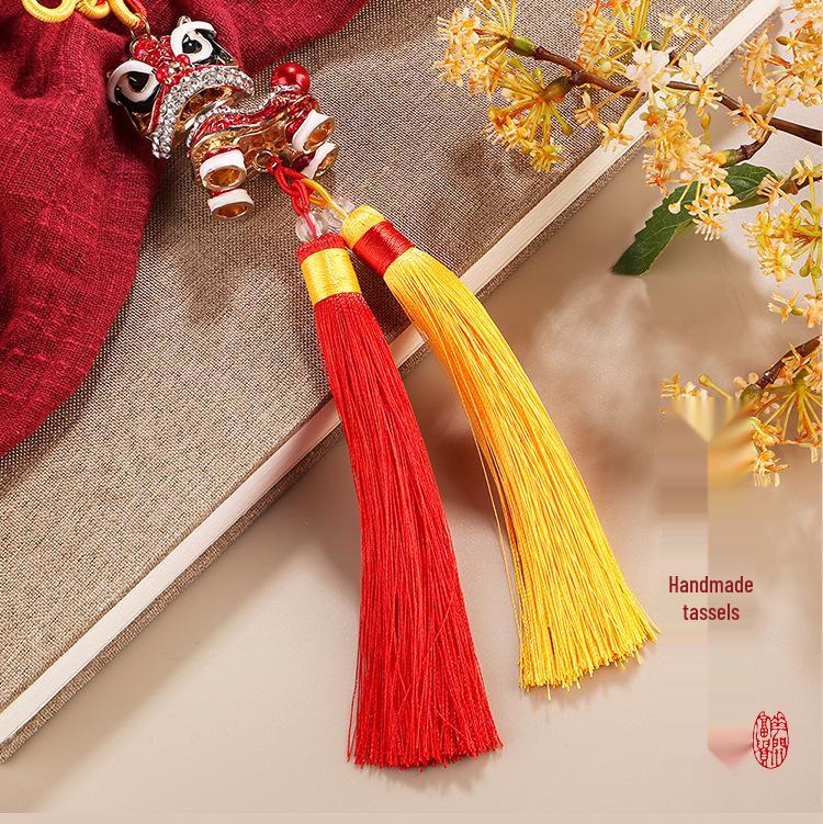 Chinese Lion Dance Car Pendant with Double Tassels and Rhinestone - Foshan Cultural Gift