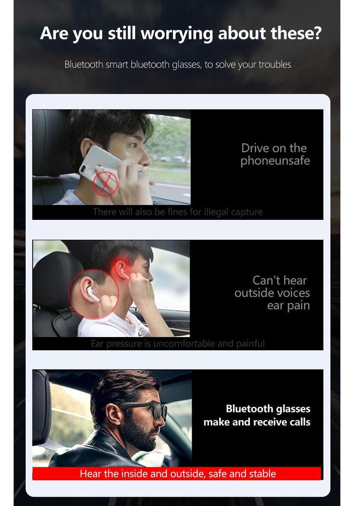 Smart Bluetooth AI Sunglasses: UV Protection, Music, Calls, Driving, Cycling
