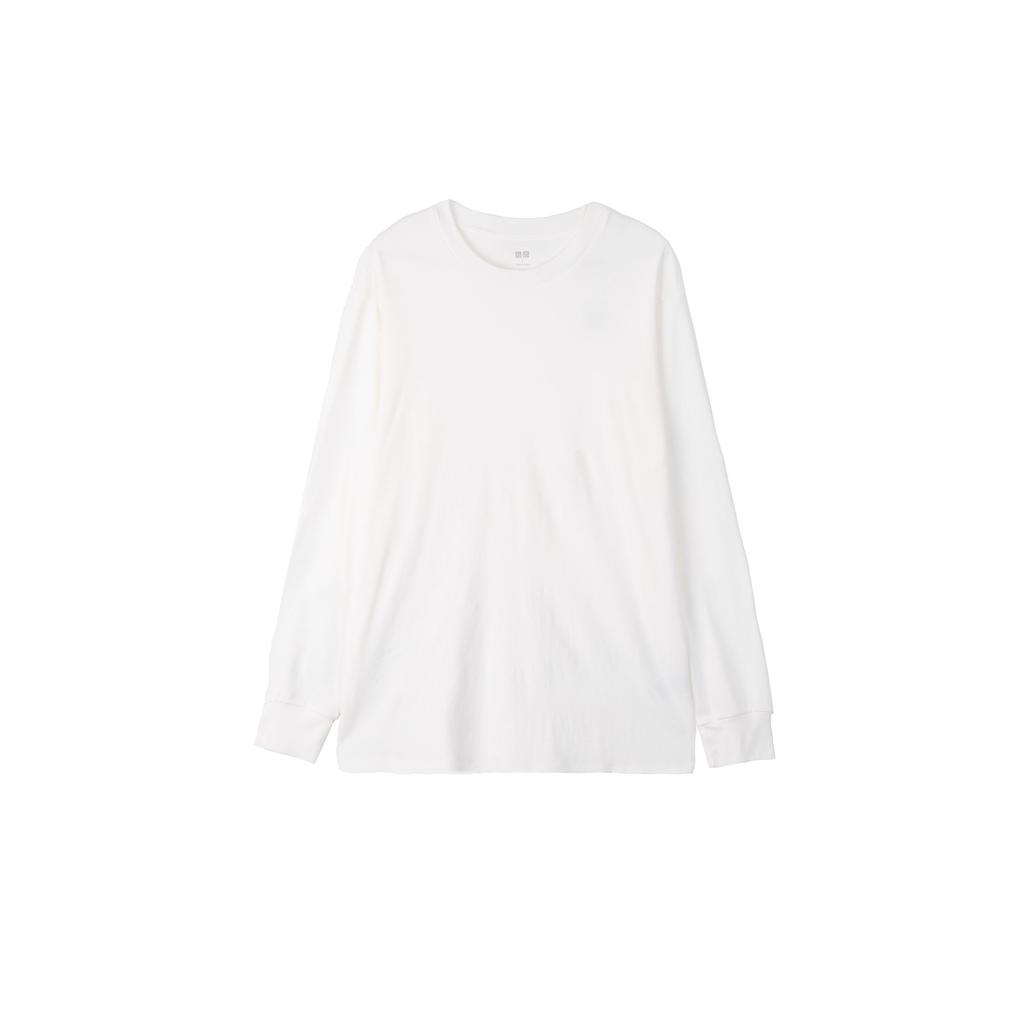 UNIQLO Solid Color Loose Fit Pullover Long Sleeve T-Shirt Men tops White 460319-00