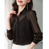 Sommermode Schwarzes Chiffonhemd Damen Langarm Durchsichtiges Mesh Sonnenschutz Sexy Top