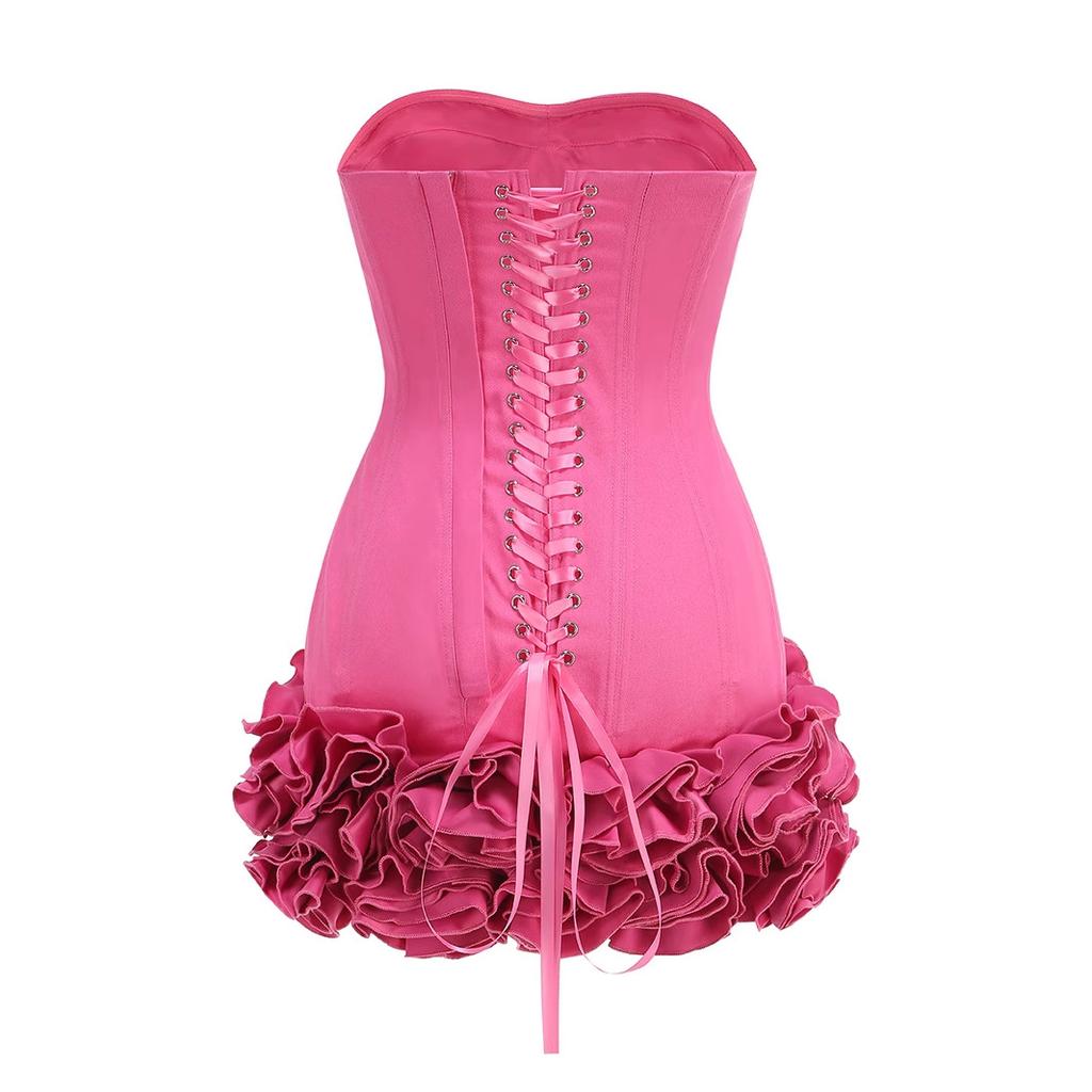 European and American Summer Women's Clothing Red High-end Sexy Tube Top Dress Slim-fitting Flower Skirt Dress Skirt Tight Skirt