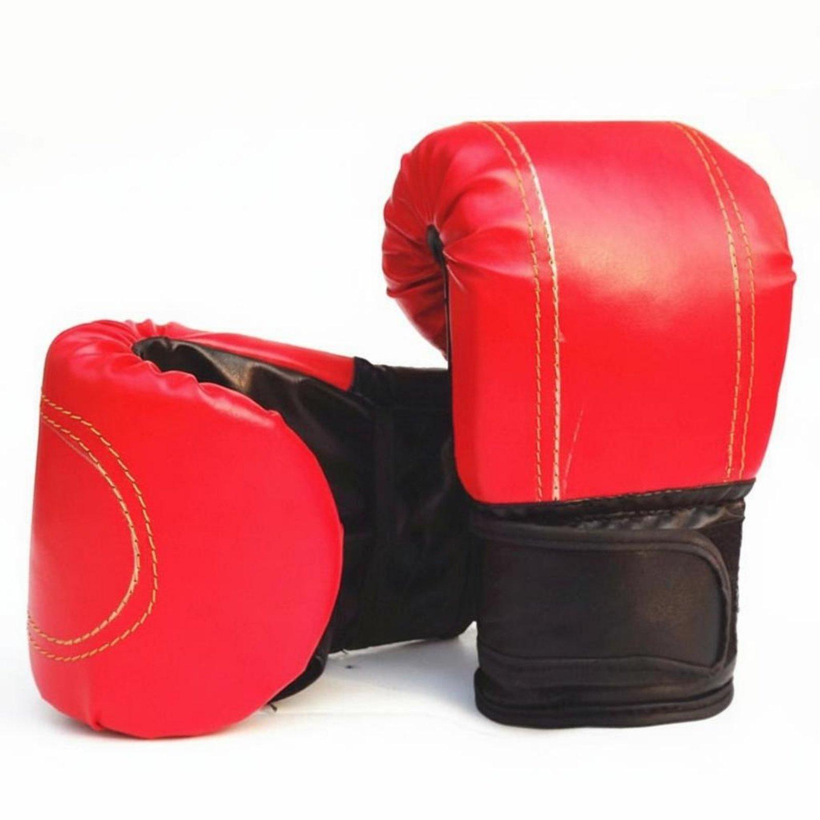 Half Finger Boxing Gloves PU Leather Half-Finger MMA Gloves Padded Striking Target Mitts Secure Fit Fighting Sports Gear красный