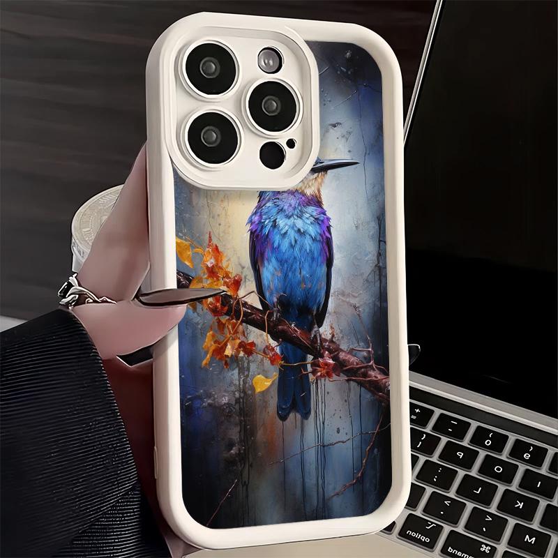 Phone Case for iPhone 17 Air 16E 15 16 Pro Max Bird Oil Painting Style Cover 14 Plus 13 12 Mini Soft Shell Silicone Fundas