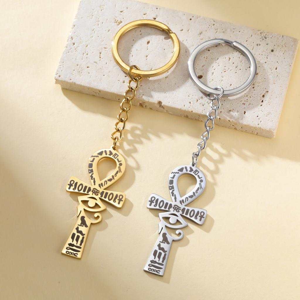 Jeshayuan Ankh Eye of Horus Keychain For Men Stainless Steel Wedjat Eye Keyring Ancient Egypt Symbol of Power Jewelry Gift