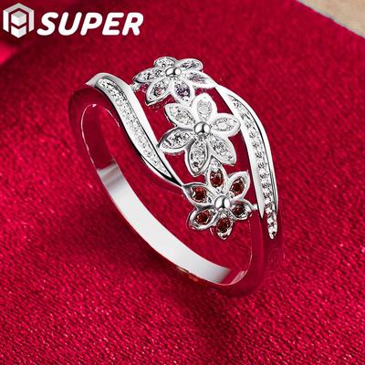 925 Sterling Zilveren Bloem Kleurrijke AAA Zirkoon Ring Sieraden