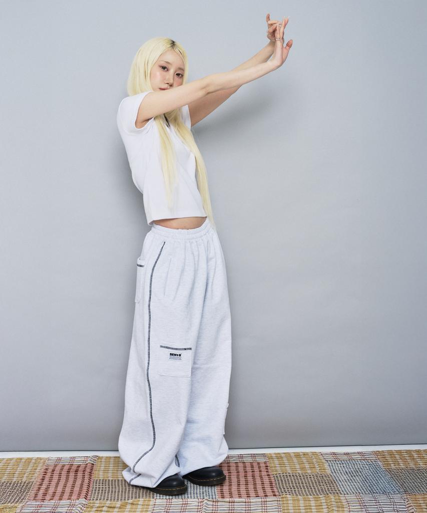 Ssobi Stitch Curved Long Pants [White Melange]