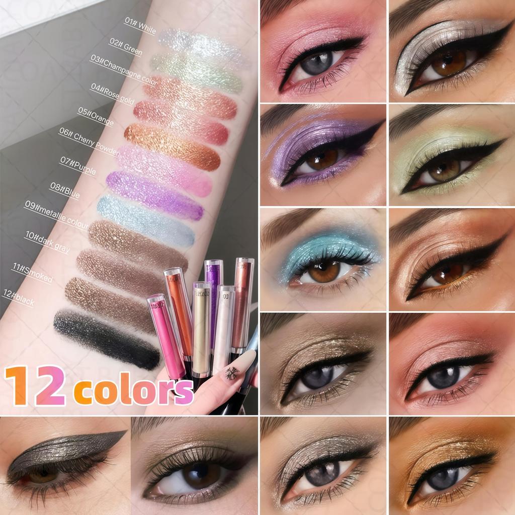 Glitter Liquid Eyeshadow 12-Color Golden Eyeshadow, Brown Glitter Eyeshadow, Eye Glitter Makeup Eyeshadow Stick, Quick- Long-Lasting Eyeshadow