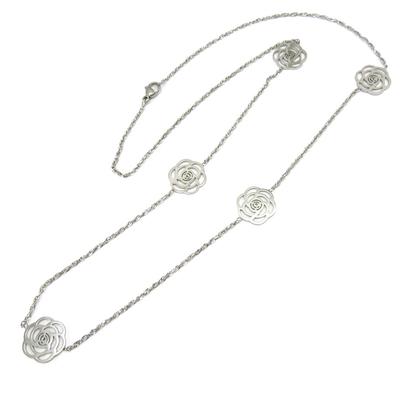 [K4165] - Silver 'Rosa Romantica' Steel Long Necklace