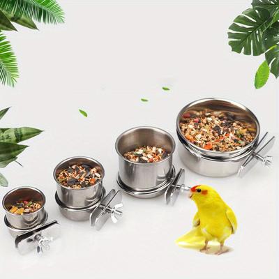 1PC Parrot Feeding Bowl with Clamp Holder Stainless Steel Pet Birds Food Dish Parrots Cage Accessories Drinking Feeder