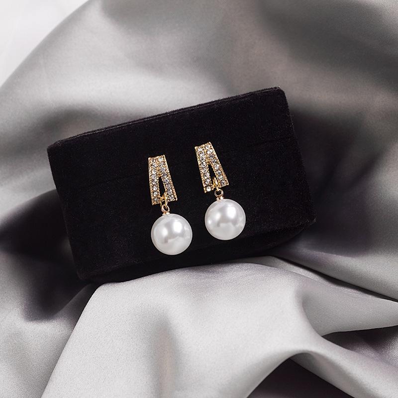 S925 Silver Needle Pearl Temperament Diamond Earrings Simple Small Delicate Internet celebrity Long Pendant Earrings Korean Earrings