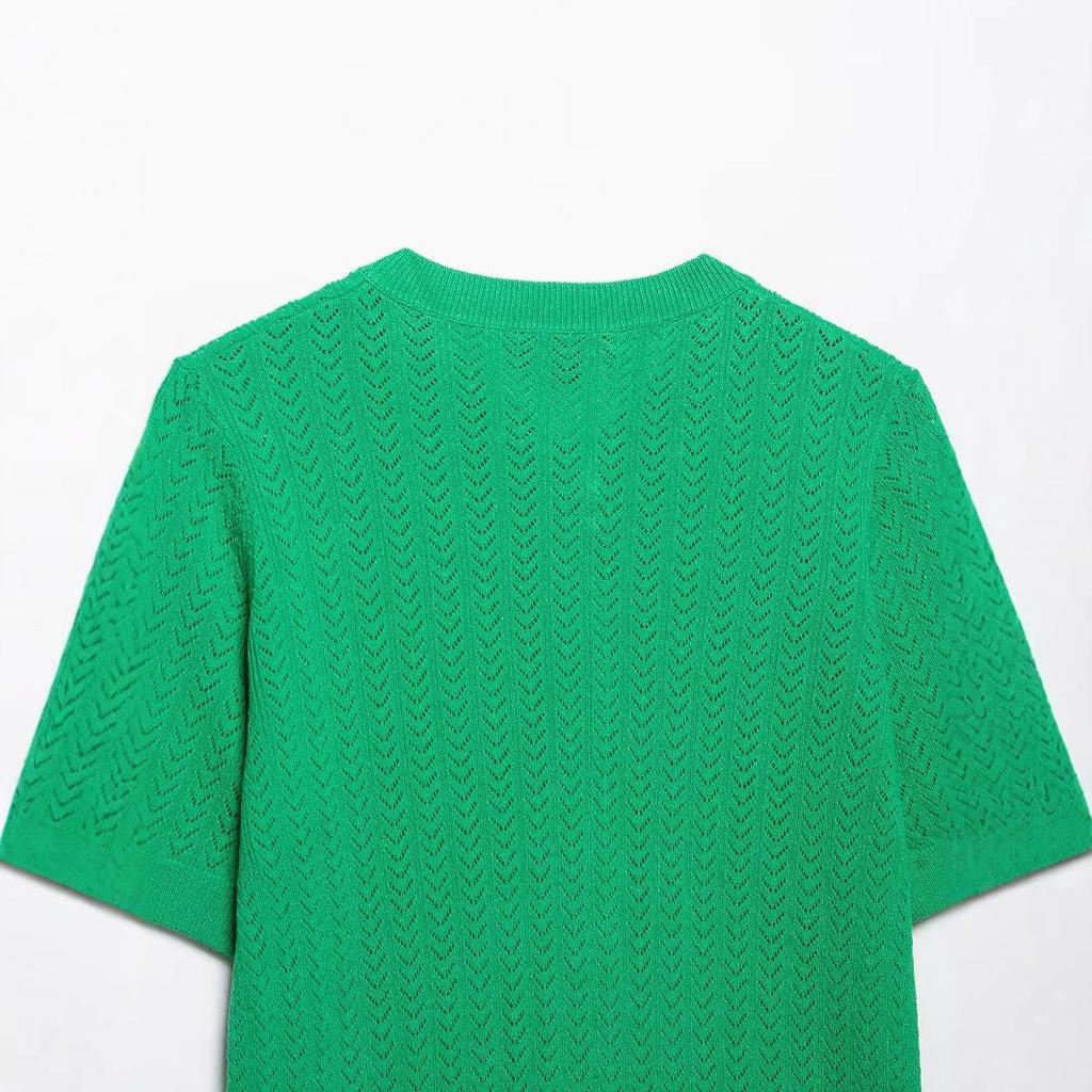 Spring 2025 Women's European & American Style Jacquard Mesh Knit Top
