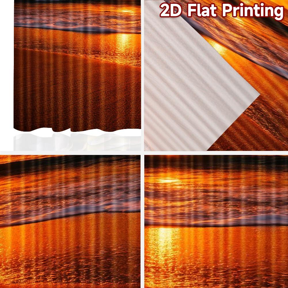 2D flat printing 2pcs Curtain Party Window Curtains Golden Beach Sunset Digital Printed Polyester Drapes Birthday Party Perfect