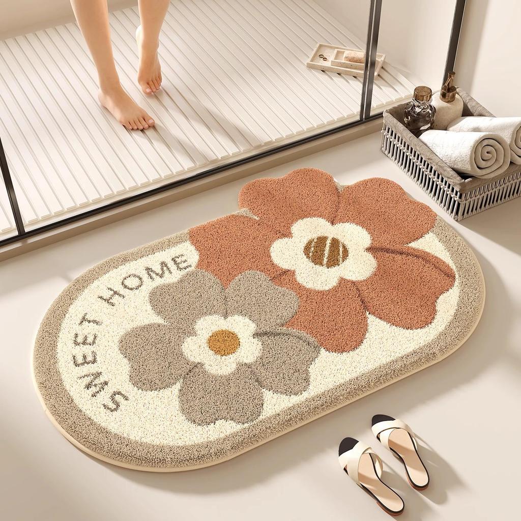Compact Absorbent Bathroom Mat - Non-Slip, Easy-Care, Dirt-Resistant, Imitation Cashmere Floor Rug
