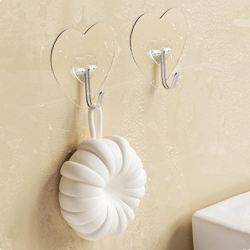 Ganci Trasparenti a Forma di Cuore Senza Foratura Plastica Appendi Amore Supporto Autoadesivo Chiave Asciugamano Ganci Multiuso Scaffale di Stoccaggio