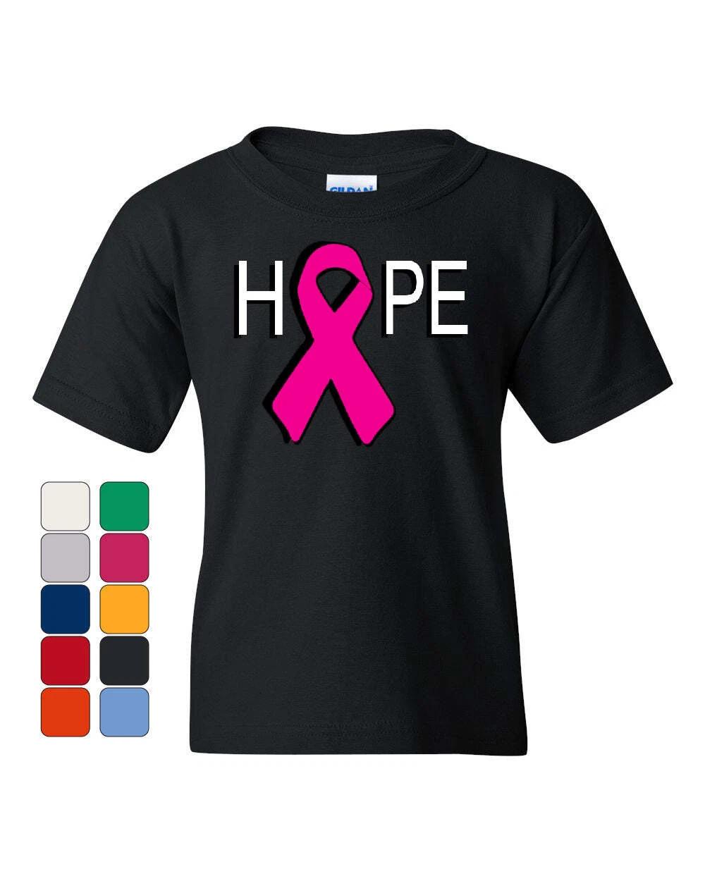 HOPE Breast Cancer Awareness Pink Ribbon Youth kids boys T-Shirt Tee 100