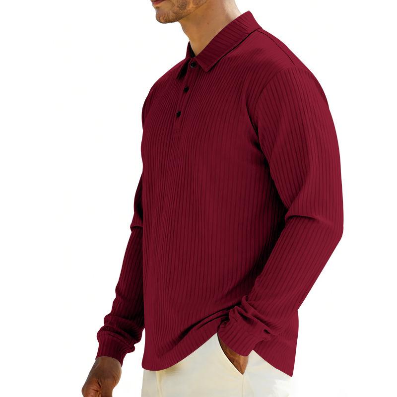 Mens Loose Turn Down Collar Long Sleeve Casual Business Solid Polo Shirt
