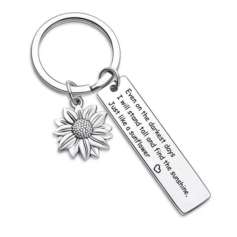 Inspirational Sunflower Keychain Friendship Jewelry Best Friend Gift Jewelry Friends Moving Away Gift English Phrases Key Ring