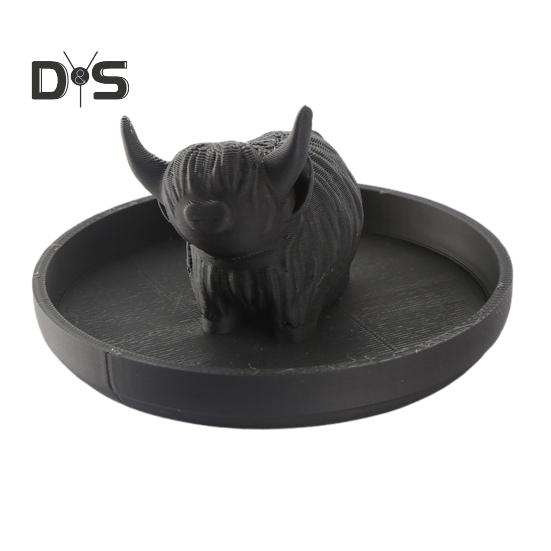 Highland Cow Ring Holder Mini Highland Cow Ring Dish Plastic Cattle Statue Jewelry Stand for Wedding Anniversary Bridal Engagement Gift