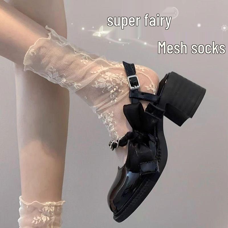 

Desire Ultrathin Black & White Mid-Calf Scrunched Lace Socks - Women s Summer One Size білий