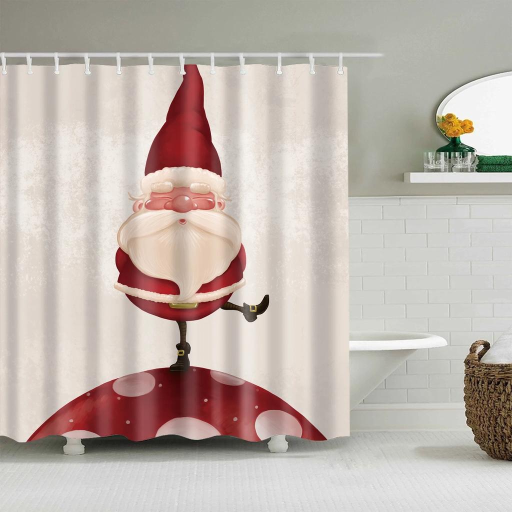 Merry Christmas Santa Claus Shower Curtain Xmas Present Bathroom Shower Curtains Fabric Waterproof Polyester Bathroom Curtain