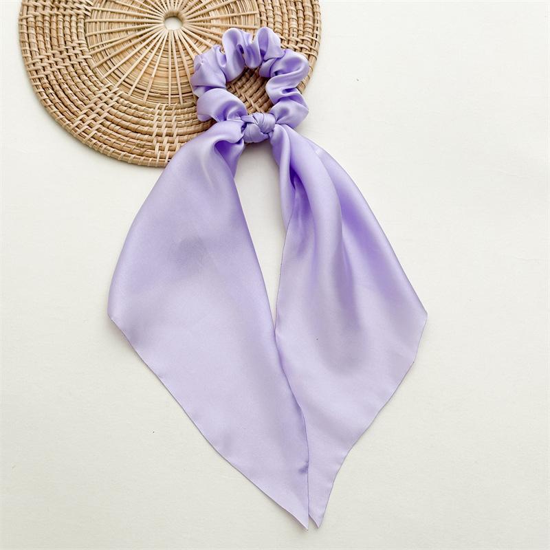 28cm Long Ribbon Satin Scrunchies Solid Color Fashion Bow Ponytail  Hair Ties Women Girls Elastic Hair Bands Headwear Accessory