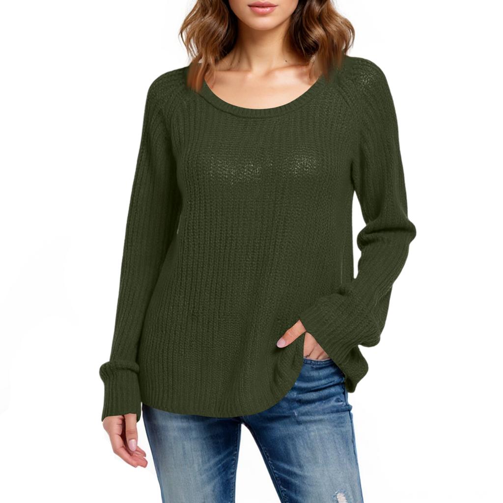 Women's Fashion Loose Lazy Style Round Neck Solid Color Long Sleeve Knitted Sweater