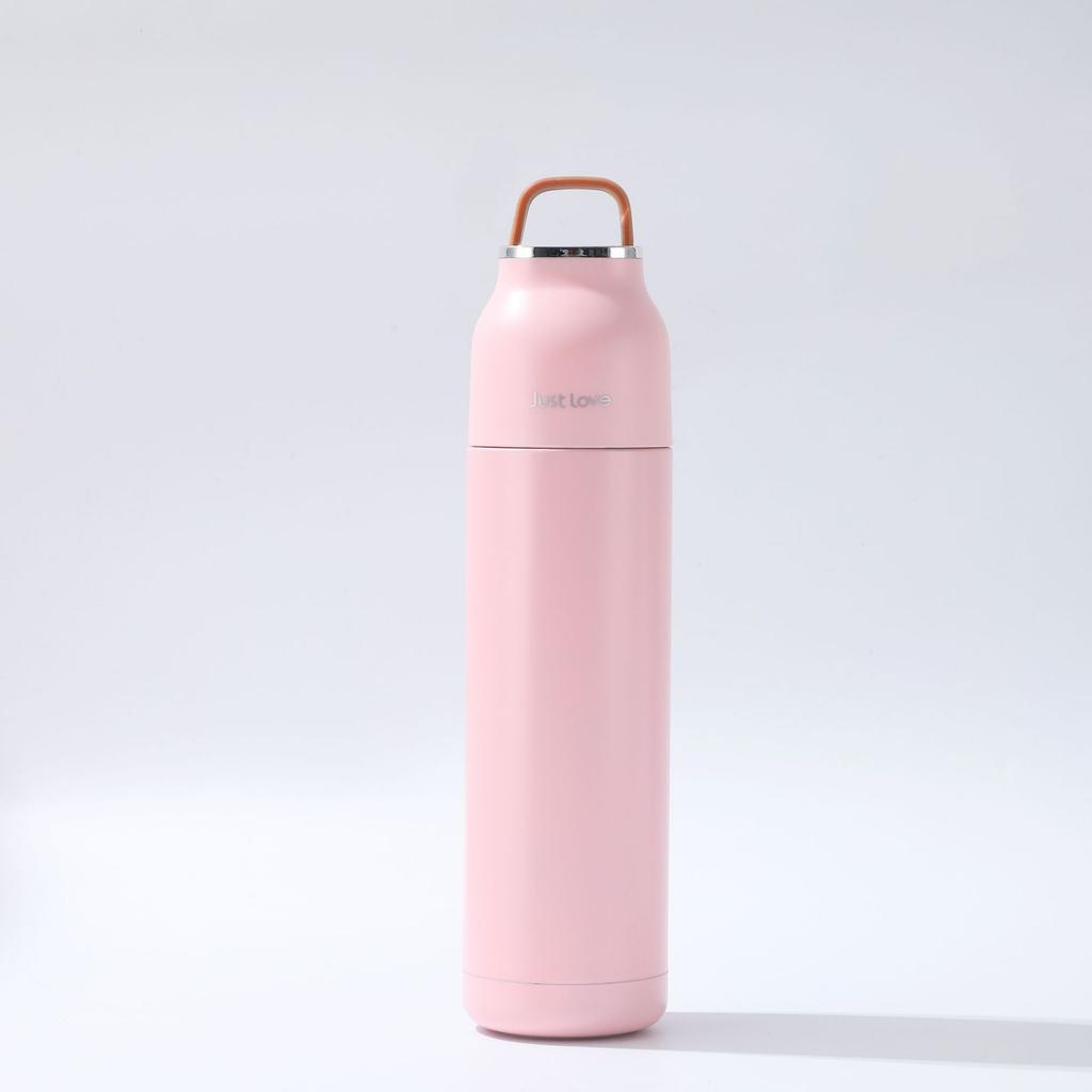 500ml 304 Stainless Steel Insulated Bottle, Double Wall Vacuum Thermos with Leather Handle for Commute Camping Hiking