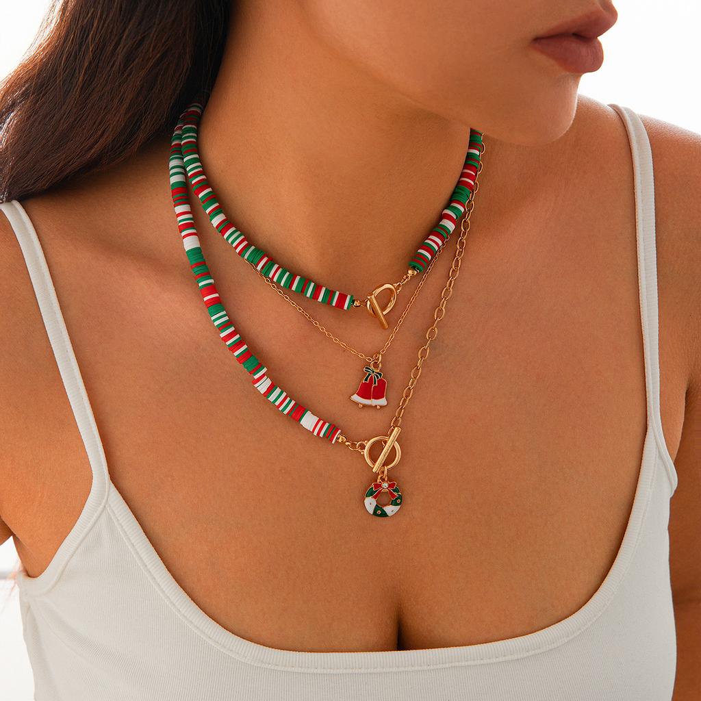Christmas Day Soft Pottery Necklace Set Christmas Snowman Elk Micro Necklace Choker