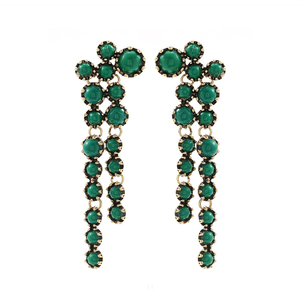 

Metal Resin Beads Tassels Geometric Dangle Earrings for Women New Trend Retro Design Zircon Party Accessories зелений
