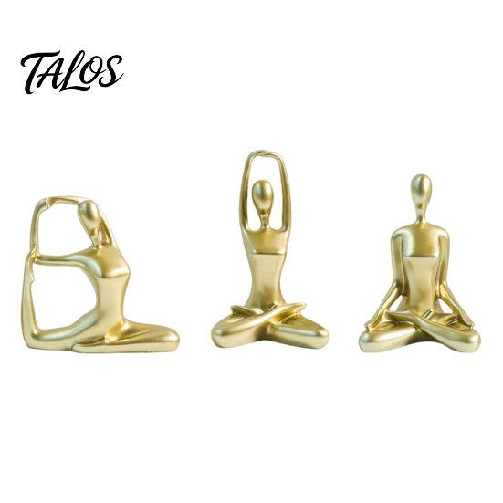Conjunto de Esculturas Abstratas de Figura de Yoga Talos 3 Peças, Dançarina Oca com Acabamento Brilhante Dourado Prata Fosco Preto Nude, Decoração Moderna para Mesa de Escritório Quarto Sala
