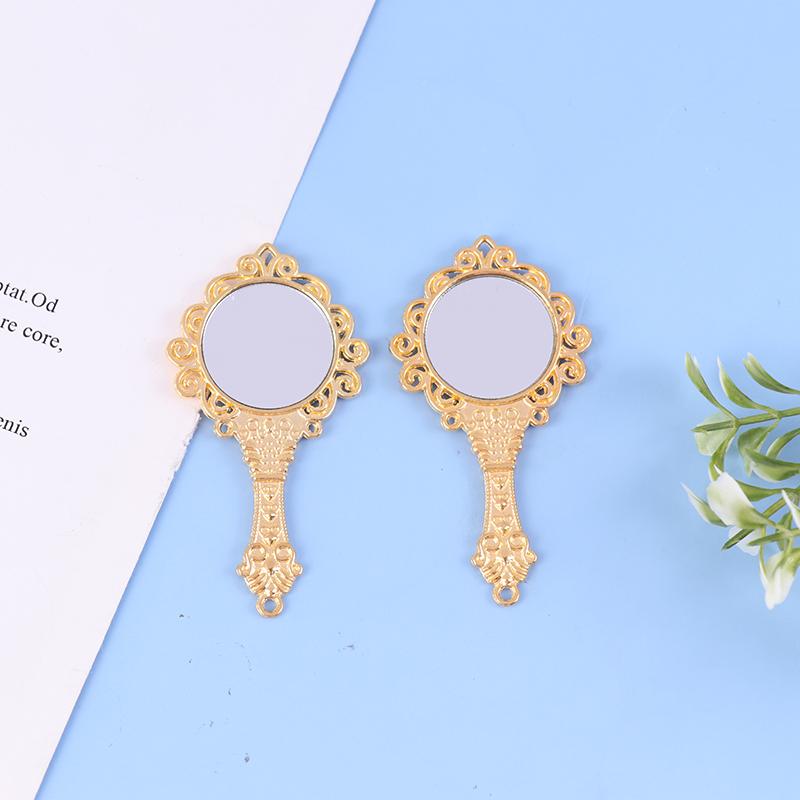 Dolls Makeup Furniture Toy Accessories Dollhouse Miniature Vintage Glod Vanity Mini Doll House Mirror, Dressing Mirror, Comb