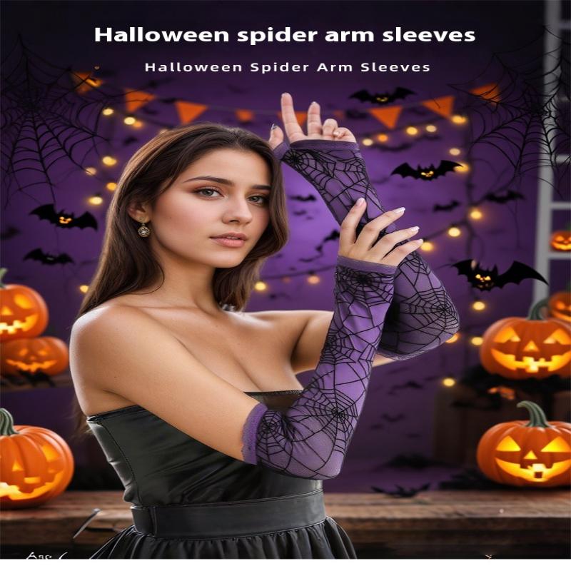 Fancy Thin Halloween Gloves Gothic Lolita Spider Web Gloves Long Half-Finger Mesh Mitten Cosplay