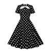 Women's Round Neck Bow Tie Polka Dot Short Sleeve Retro Swing Dress