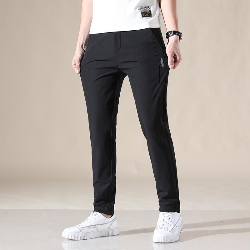 Ice-Silk Casual Trousers for Men Summer Lightweight Style Trendy Quick-Dry Breathable Relaxed Straight-Leg Athletic Long Trousers Versatile Pairing