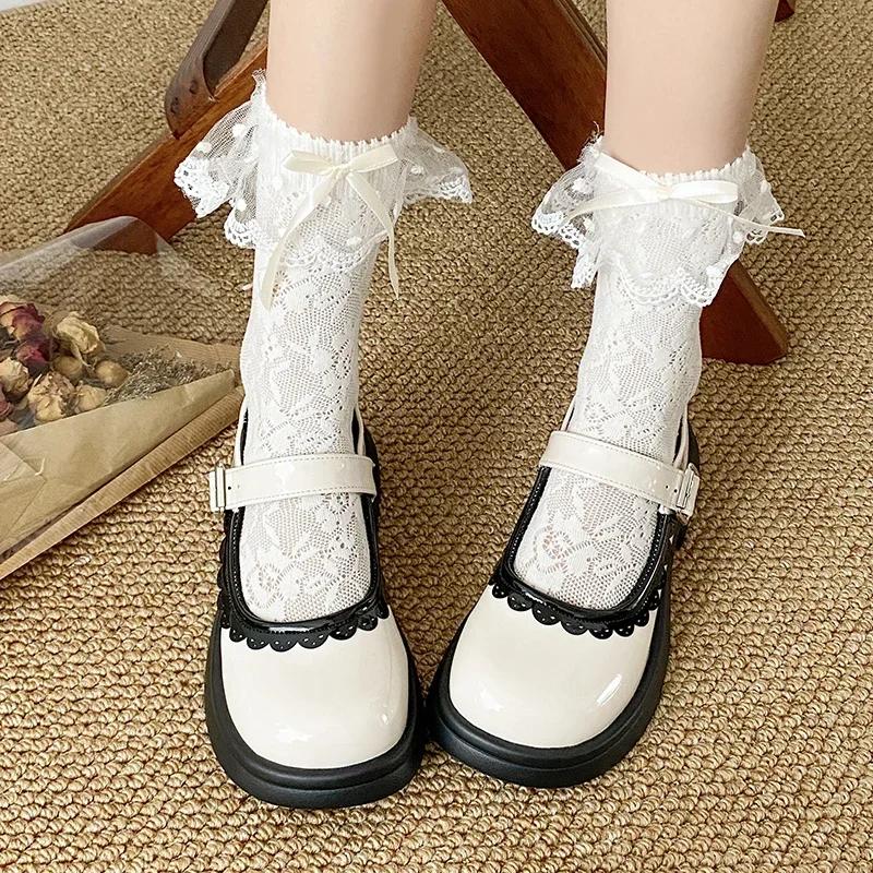 2024 Hot Selling Women's Mary Jane Fashionable Round Toe Shallow Mouth Color Matching Medium Heel Slotted Buckle Women's Shoes