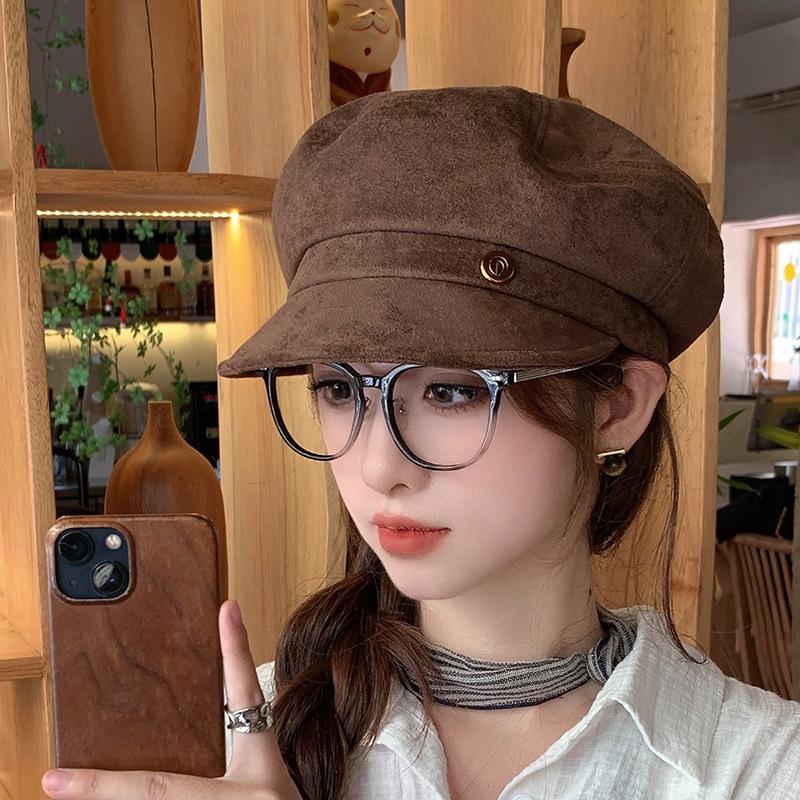 

Female retro Korean flat-top newsboy hat literary and versatile painter hat octagonal hat M（56-58cm）