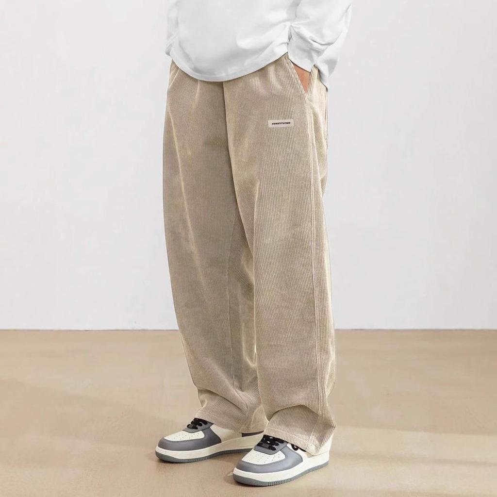 Men's Japanese Style Wide-Leg Cargo Pants - Autumn/Winter Solid Color Fashion