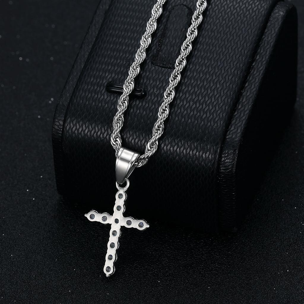 New Hip-Hop Accessories Titanium Steel Gold-Plated Zircon AAA Cross Pendant Necklace