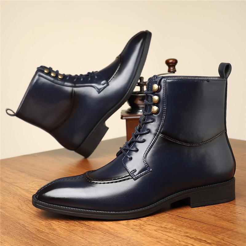 New Luxury Designer Fashionable Lace Up Pointed Patent Leather Ankle Boots For Men's High Tops For Men Flats All Match Shoes