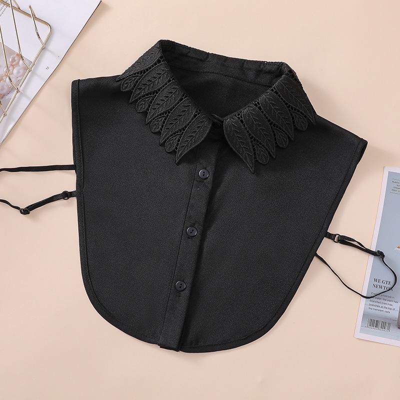 Korean Style Black White Sweater with Leaf Embroidery Collar for Women