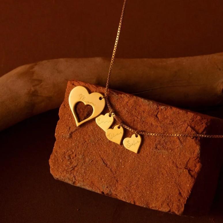 Stainless Steel Pendant Necklace with Custom Lettering Love Gift 20inches&Three Small Hearts золотой