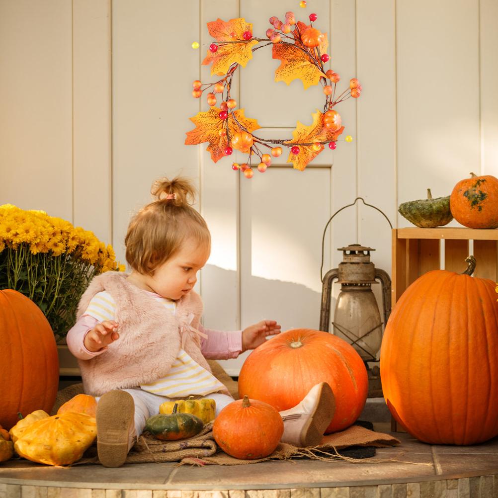 Lönnlöv Krans Konstgjord Ljusstaksringar Krans för Thanksgiving Halloween Dekoration