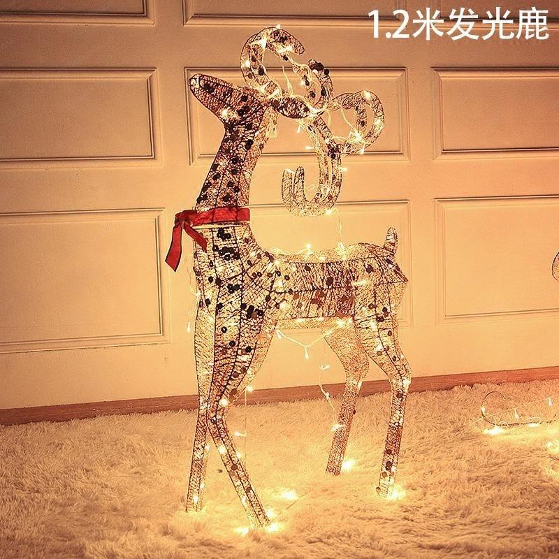 Christmas deer pull cart luminous deer pull cart wrought iron deer ornament hotel lobby window decoration supplies